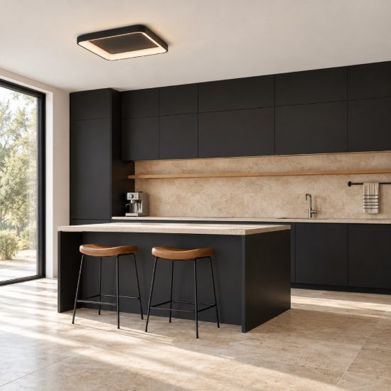Eglo loretello plafoniera led 12w cct 2700k 6500k 35cm con telecomando per cucina moderna quadrata nera