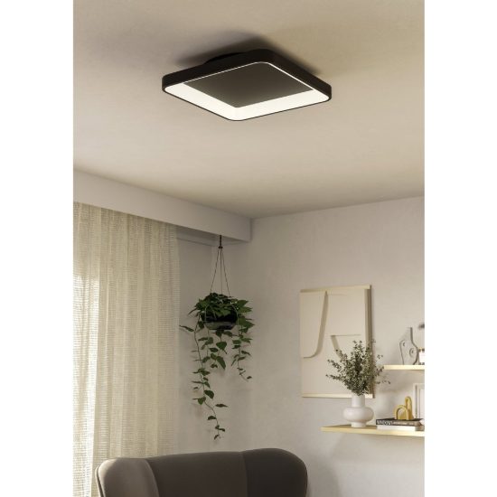 Eglo loretello plafoniera led 12w cct 2700k 6500k 35cm con telecomando per cucina moderna quadrata nera