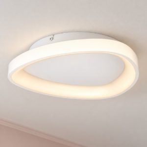 Eglo loretello plafoniera led 12w cct 2700k 6500k 35cm con telecomando per cucina moderna asimmetrica bianca