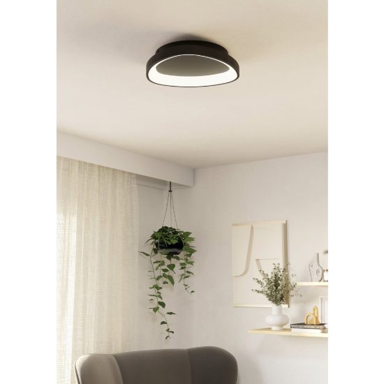 Eglo loretello plafoniera led 12w cct 2700k 6500k 35cm con telecomando per cucina moderna asimmetrica nera
