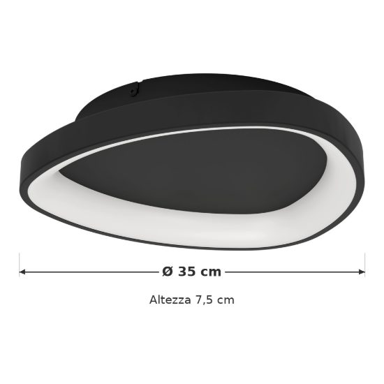 Eglo loretello plafoniera led 12w cct 2700k 6500k 35cm con telecomando per cucina moderna asimmetrica nera