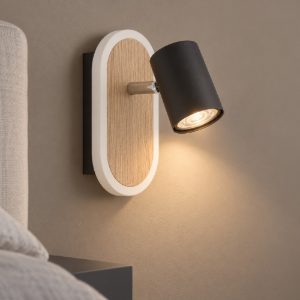 Eglo rimbocchi applique con faretto led 7w 3000k orientabile 18cm per camera da letto moderna nera e marrone