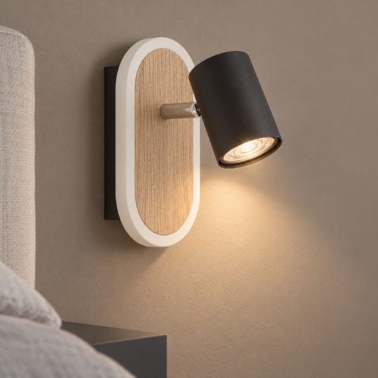 Eglo rimbocchi applique con faretto led 7w 3000k orientabile 18cm per camera da letto moderna nera e marrone