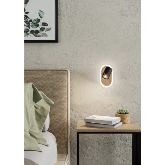 Eglo rimbocchi applique con faretto led 7w 3000k orientabile 18cm per camera da letto moderna nera e marrone