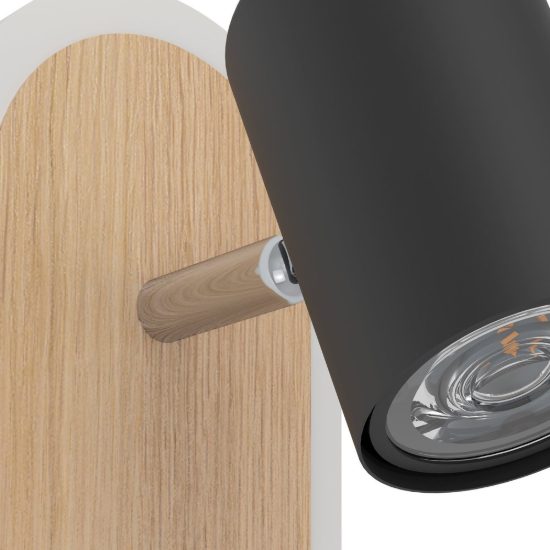 Eglo rimbocchi applique con faretto led 7w 3000k orientabile 18cm per camera da letto moderna nera e marrone
