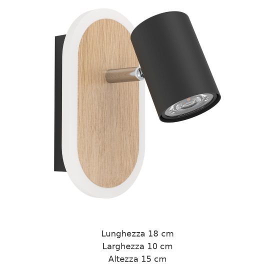 Eglo rimbocchi applique con faretto led 7w 3000k orientabile 18cm per camera da letto moderna nera e marrone