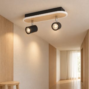 Eglo rimbocchi plafoniera con 2 faretti led 12w 3000k orientabili 34cm per corridoio moderna nera e marrone
