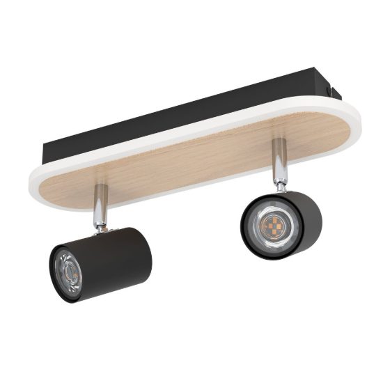 Eglo rimbocchi plafoniera con 2 faretti led 12w 3000k orientabili 34cm per corridoio moderna nera e marrone
