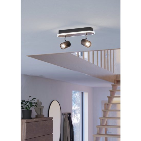 Eglo rimbocchi plafoniera con 2 faretti led 12w 3000k orientabili 34cm per corridoio moderna nera e marrone