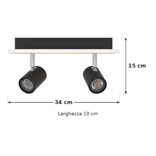 Eglo rimbocchi plafoniera con 2 faretti led 12w 3000k orientabili 34cm per corridoio moderna nera e marrone