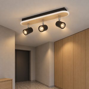 Eglo rimbocchi plafoniera con 3 faretti led 20w 3000k orientabili 46cm per ingresso moderna nera e marrone