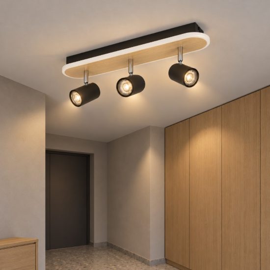 Eglo rimbocchi plafoniera con 3 faretti led 20w 3000k orientabili 46cm per ingresso moderna nera e marrone