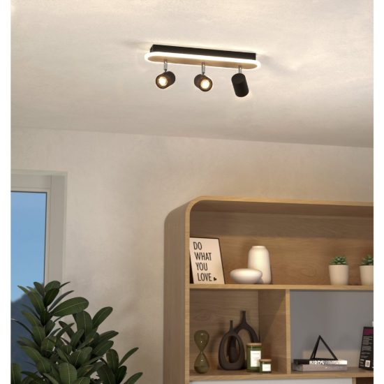 Eglo rimbocchi plafoniera con 3 faretti led 20w 3000k orientabili 46cm per ingresso moderna nera e marrone