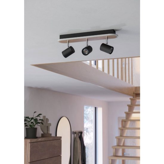 Eglo rimbocchi plafoniera con 3 faretti led 20w 3000k orientabili 46cm per ingresso moderna nera e marrone