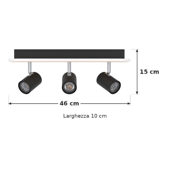 Eglo rimbocchi plafoniera con 3 faretti led 20w 3000k orientabili 46cm per ingresso moderna nera e marrone