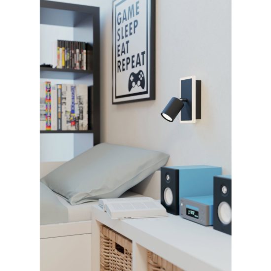 Eglo rimbocchi 1 applique con faretto led 7w 3000k orientabile 18cm per camera da letto moderna nera