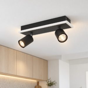 Eglo rimbocchi 1 plafoniera con 2 faretti led 12w 3000k orientabili 34cm per cucina moderna nera