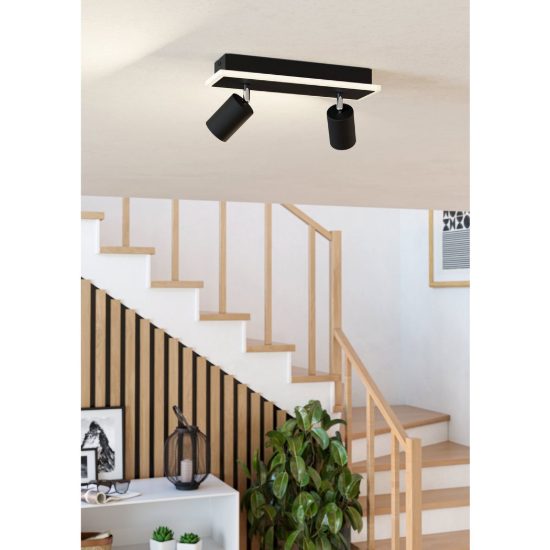 Eglo rimbocchi 1 plafoniera con 2 faretti led 12w 3000k orientabili 34cm per cucina moderna nera