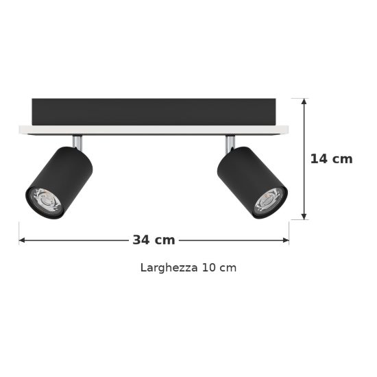 Eglo rimbocchi 1 plafoniera con 2 faretti led 12w 3000k orientabili 34cm per cucina moderna nera