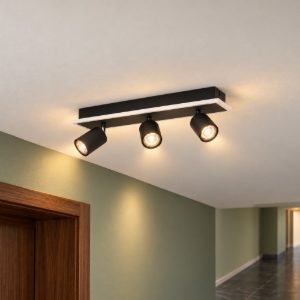 Eglo rimbocchi 1 plafoniera con 3 faretti led 20w 3000k orientabili 46cm per corridoio moderna nera