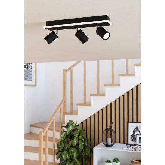 Eglo rimbocchi 1 plafoniera con 3 faretti led 20w 3000k orientabili 46cm per corridoio moderna nera