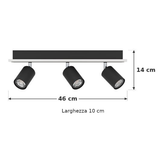 Eglo rimbocchi 1 plafoniera con 3 faretti led 20w 3000k orientabili 46cm per corridoio moderna nera
