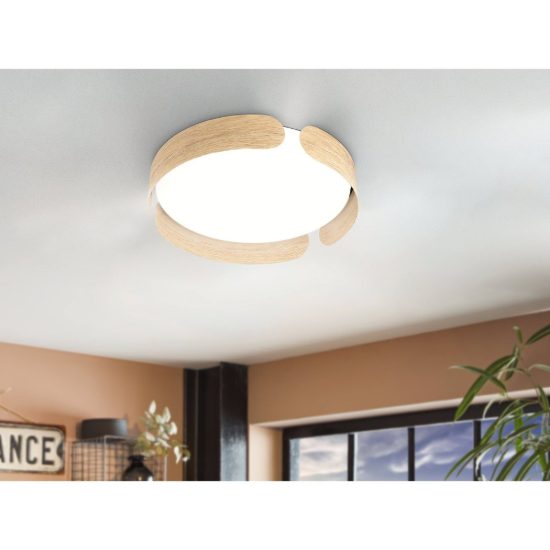 Eglo valcasotto plafoniera led 20w 3000k 37cm per soggiorno moderna bianca e legno
