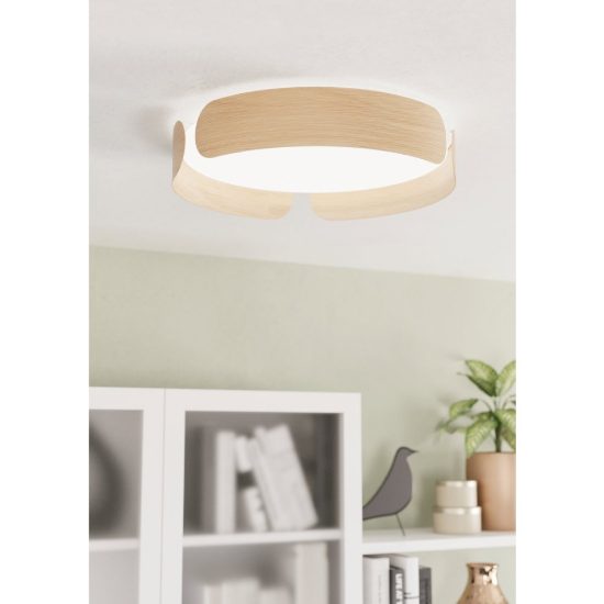 Eglo valcasotto plafoniera led 20w 3000k 37cm per soggiorno moderna bianca e legno