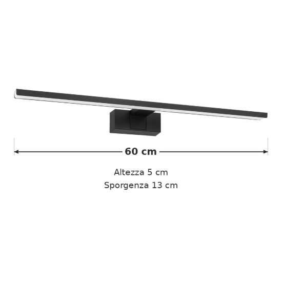 Eglo conettilla applique per specchio led 10w cct 3000k 6500k 60cm ip44 per bagno moderna nera