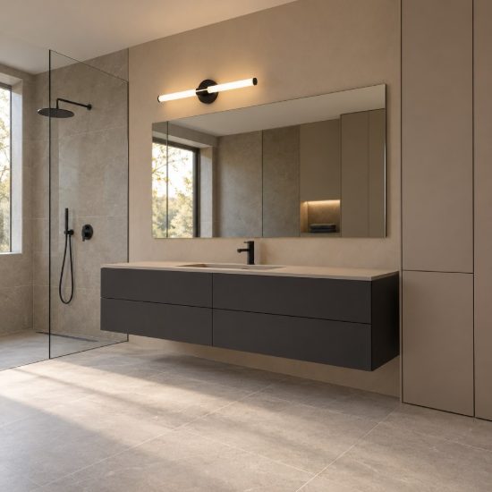 Eglo ramola applique per specchio led 7,5w cct 3000k 6500k 45cm ip44 per bagno moderna nera