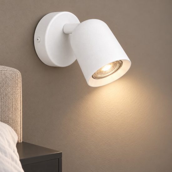 Eglo camaldoli applique con faretto gu10 orientabile 8,5cm per camera da letto moderna bianca