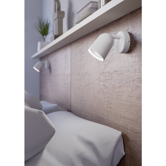 Eglo camaldoli applique con faretto gu10 orientabile 8,5cm per camera da letto moderna bianca