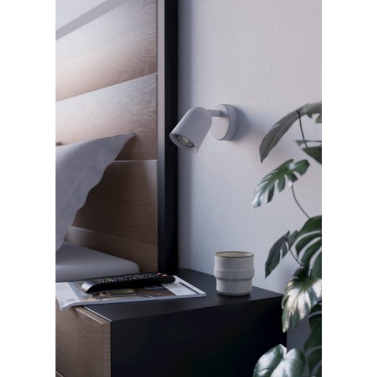 Eglo camaldoli applique con faretto gu10 orientabile 8,5cm per camera da letto moderna bianca