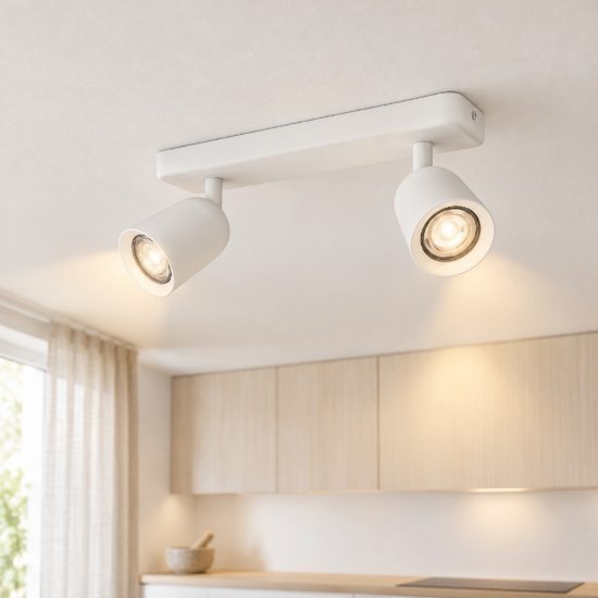 Eglo camaldoli plafoniera con 2 faretti gu10 orientabili 30cm per cucina moderna bianca