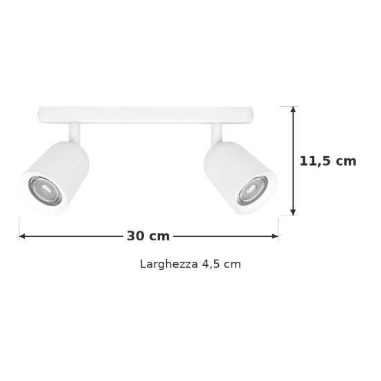 Eglo camaldoli plafoniera con 2 faretti gu10 orientabili 30cm per cucina moderna bianca