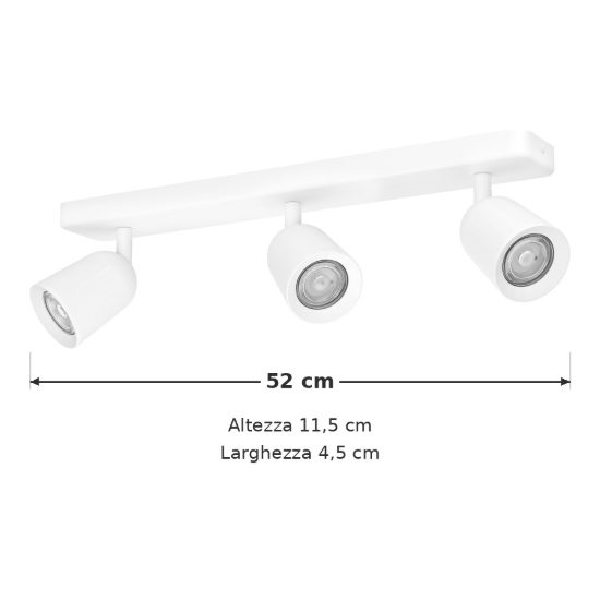 Eglo camaldoli plafoniera con 3 faretti gu10 orientabili 52cm per corridoio moderna bianca