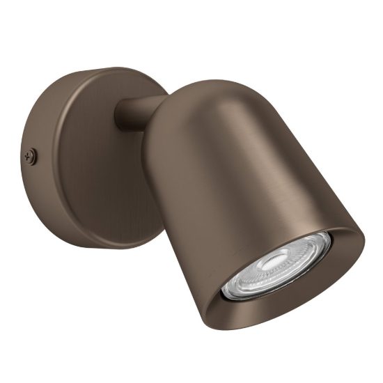 Eglo camaldoli applique con faretto gu10 orientabile 8,5cm per camera da letto moderna bronzo scuro