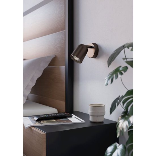 Eglo camaldoli applique con faretto gu10 orientabile 8,5cm per camera da letto moderna bronzo scuro