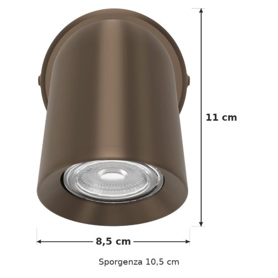 Eglo camaldoli applique con faretto gu10 orientabile 8,5cm per camera da letto moderna bronzo scuro
