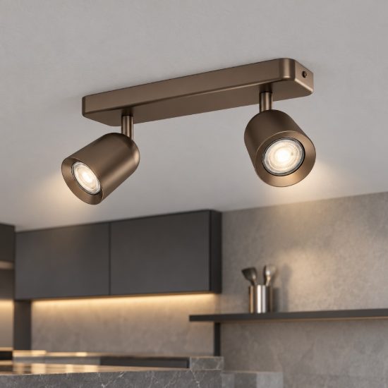 Eglo camaldoli plafoniera con 2 faretti gu10 orientabili 30cm per cucina moderna bronzo scuro