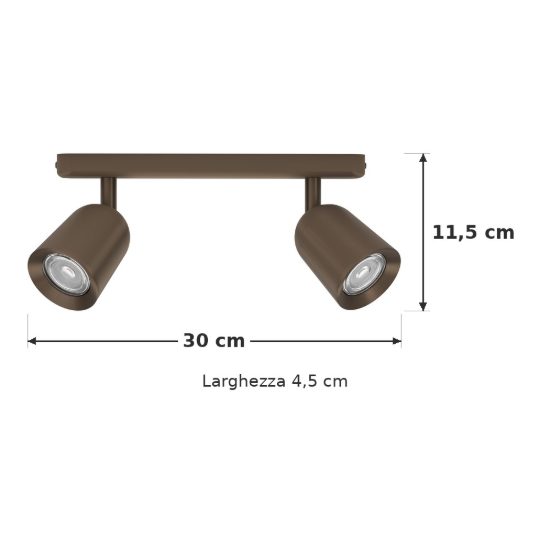 Eglo camaldoli plafoniera con 2 faretti gu10 orientabili 30cm per cucina moderna bronzo scuro