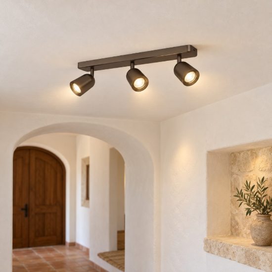 Eglo camaldoli plafoniera con 3 faretti gu10 orientabili 52cm per corridoio moderna bronzo scuro