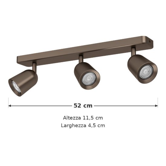 Eglo camaldoli plafoniera con 3 faretti gu10 orientabili 52cm per corridoio moderna bronzo scuro