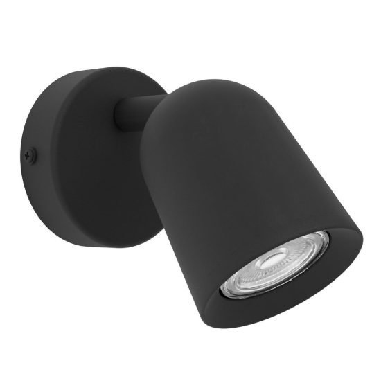 Eglo camaldoli applique con faretto gu10 orientabile 8,5cm per camera da letto moderna nera