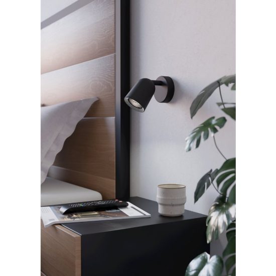 Eglo camaldoli applique con faretto gu10 orientabile 8,5cm per camera da letto moderna nera