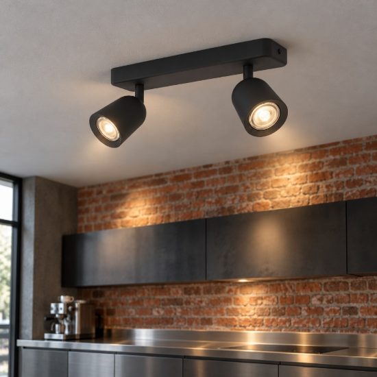 Eglo camaldoli plafoniera con 2 faretti gu10 orientabili 30cm per cucina moderna nera