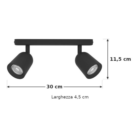 Eglo camaldoli plafoniera con 2 faretti gu10 orientabili 30cm per cucina moderna nera