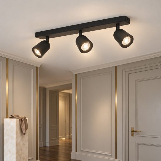 Eglo camaldoli plafoniera con 3 faretti gu10 orientabili 52cm per corridoio moderna nera