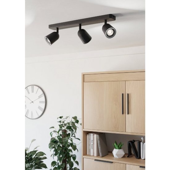 Eglo camaldoli plafoniera con 3 faretti gu10 orientabili 52cm per corridoio moderna nera