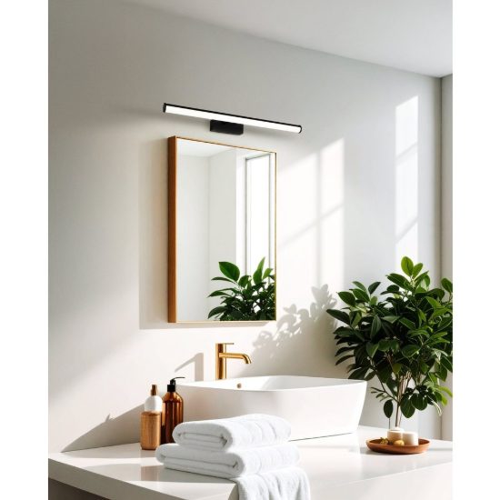 Eglo vadumi applique per specchio led 11w 4000k 60cm ip44 per bagno moderna nera